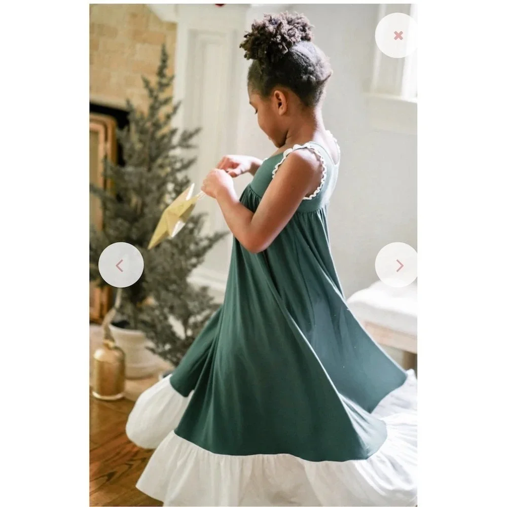 Well Dressed Wolf Girls 9M Green Maxi Twirl Dress Sleeveless Ruffle Hem WDW Luxe